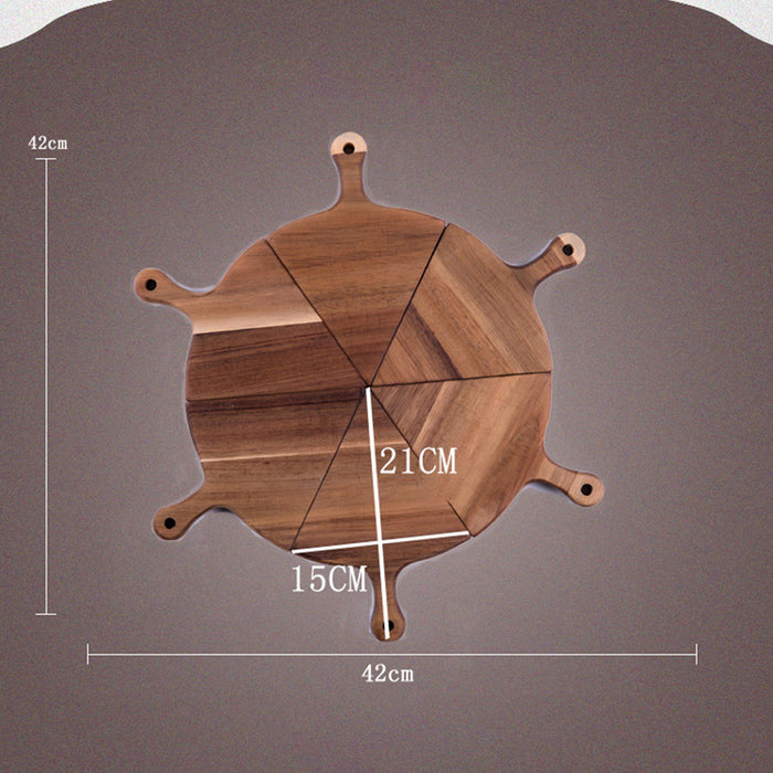 SOGA 6 pcs Brown Round Divisible Wood Pizza Server Food Plate Board Pizza Paddle Cutting Board Home Decor