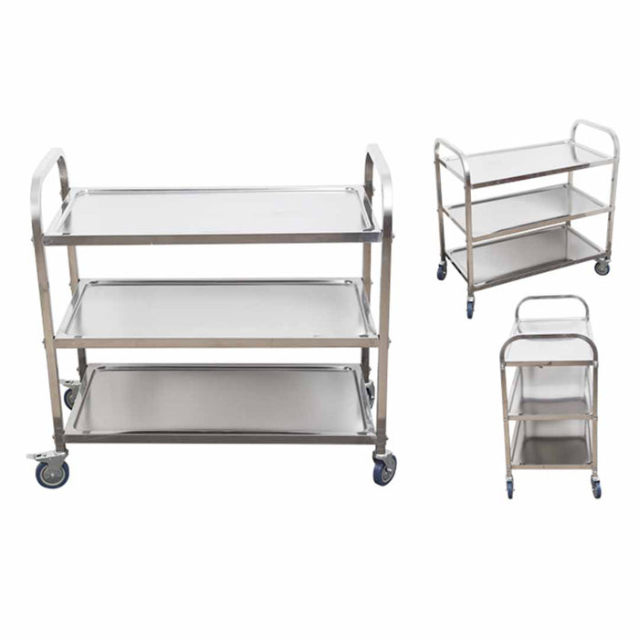 SOGA 3 Tier 95x50x95cm Stainless Steel Kitchen Dinning Food Cart Trolley Utility Size Large