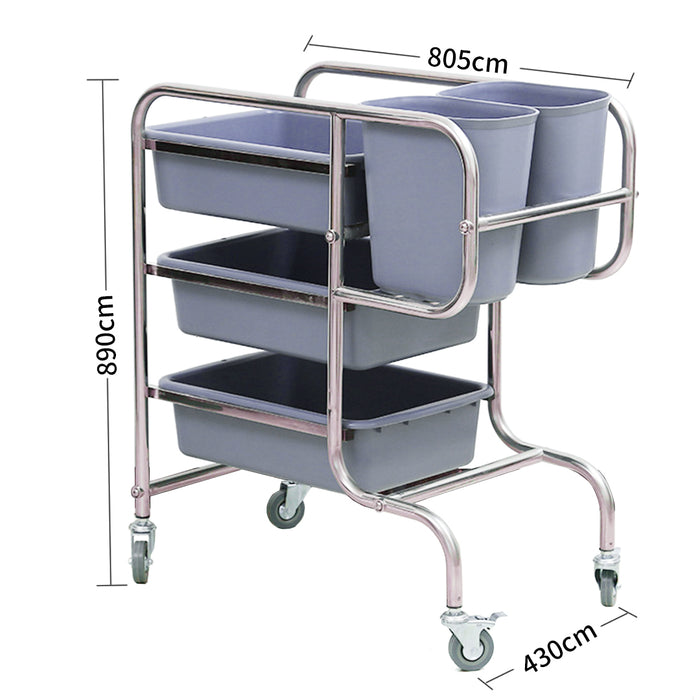 SOGA 3 Tier Food Trolley Food Waste Cart Five Buckets Kitchen Food Utility 80x43x89cm Round