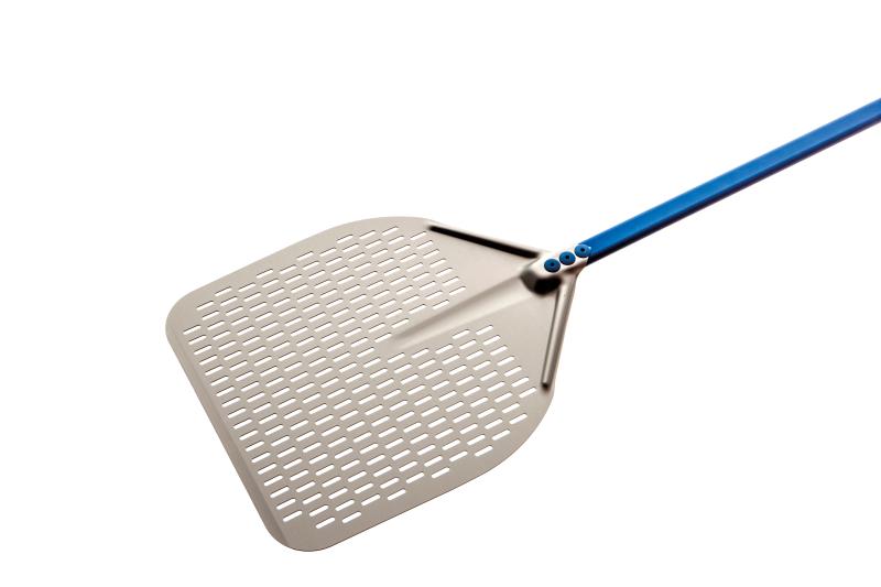 GI metal Aluminum rectangular perforated pizza peel 36x36 cm 120cm Handle