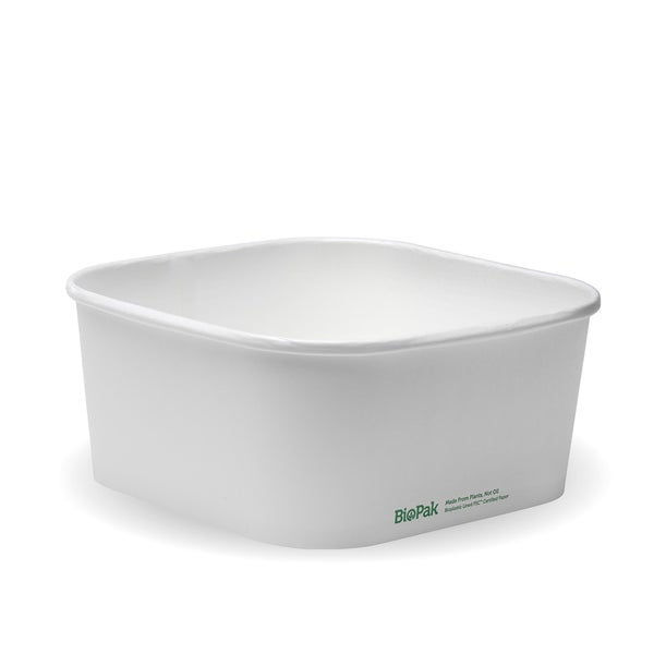 Biopak 1,400ml White BioBoard Square Takeaway Base 300 Units