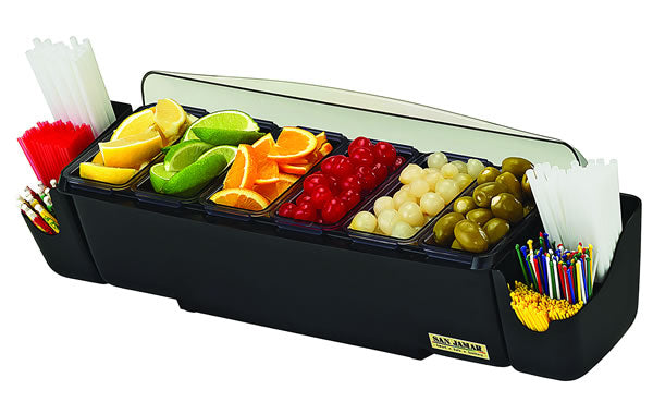 San Jamar The Dome Garnish Centre 590mm x 180mm x 130mm with Caddies or 520mm x 180mm x 130mm without Caddies