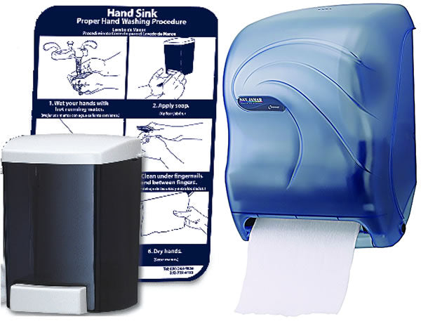 San Jamar Touchless Towel Dispenser with Bulk soap dispenser and Hand washing chart  T1430TBL