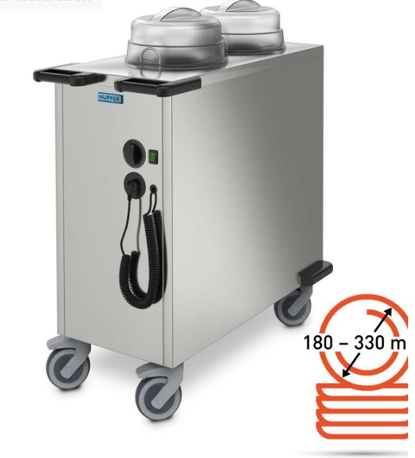 Hupfer Mobile Plate Dispenser. Heated. Twin Tube. Suit 180-330mm Plates TEH-2-V18-33