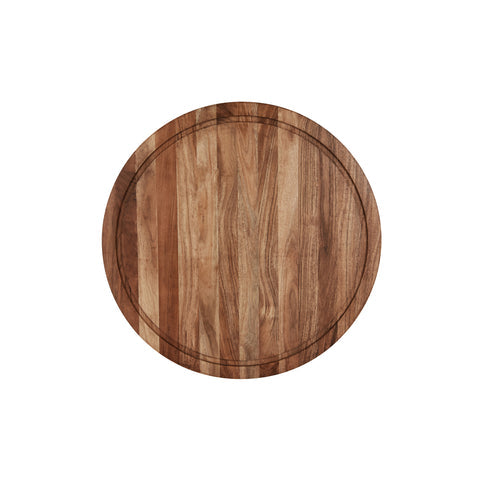 CHEF INOX SERVE RND BUTCHERS BLOCK ACACIA w/INLAY&HDL 530mm