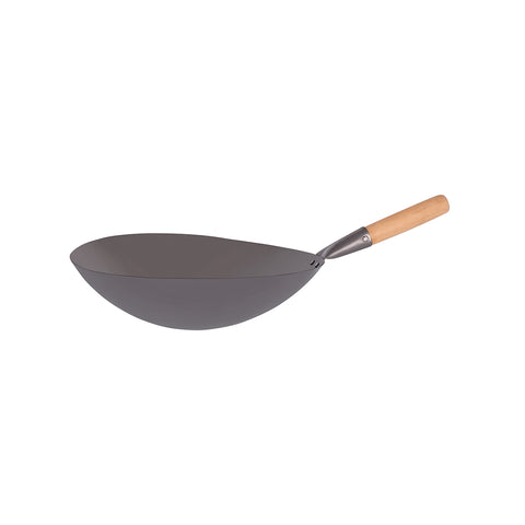 CHEF INOX WOK CAST IRON w/WOODEN HDL 355mm
