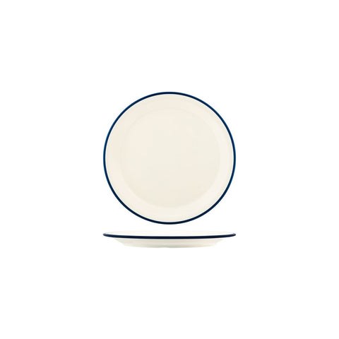 JAB VINTAGE CREAM/BLUE RIM ENAMEL LOOK ROUND PLATE 190mm Box of 6