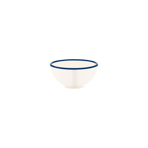 JAB VINTAGE CREAM/BLUE RIM ENAMEL LOOK ROUND BOWL 125x60mm Box of 6