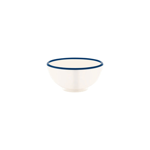JAB VINTAGE CREAM/BLUE RIM ENAMEL LOOK ROUND BOWL 150x70mm Box of 6