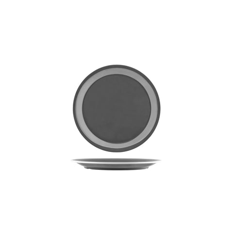JAB VINTAGE GREY/WHITE RIM ENAMEL LOOK ROUND PLATE 190mm Box of 6