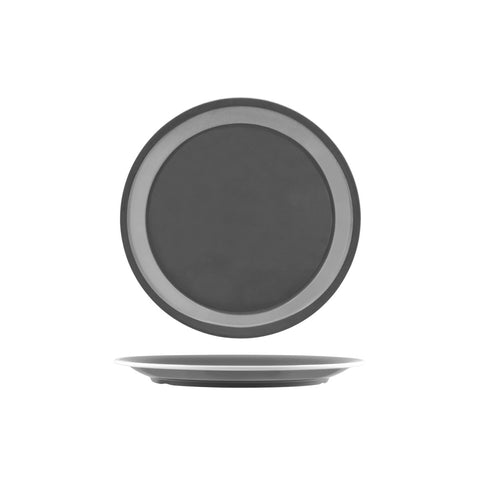 JAB VINTAGE GREY/WHITE RIM ENAMEL LOOK ROUND PLATE 255mm Box of 6