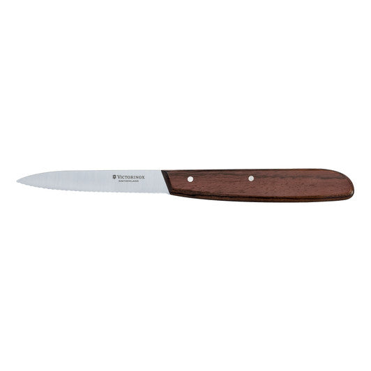 Victorinox Paring Knife,10cm Pointed Wavy Blade - Wood