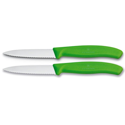 Victorinox Paring Knife,8 cm Pointed Tip,Wavy Edge,2 pc Set,Classic Green