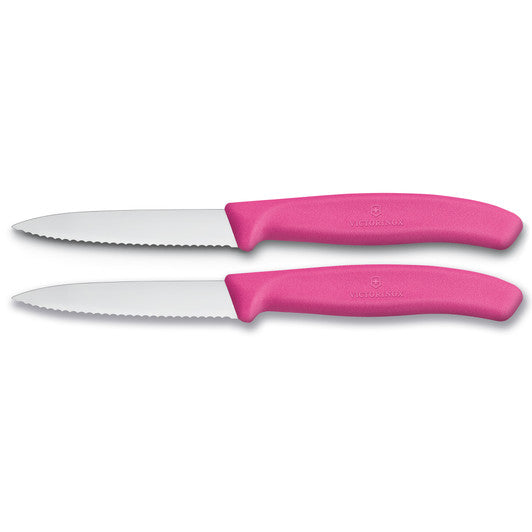 Victorinox Paring Knife,8 cm Pointed Tip,Wavy Edge,2 pc Set,Classic Pink