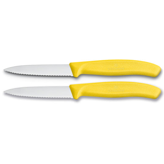 Victorinox Paring Knife,8 cm Pointed Tip,Wavy Edge,2 pc Set,Classic Yellow