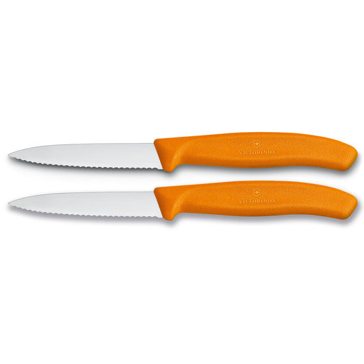 Victorinox Paring Knife,8 cm Pointed Tip,Wavy Edge,2 pc Set,Classic Orange