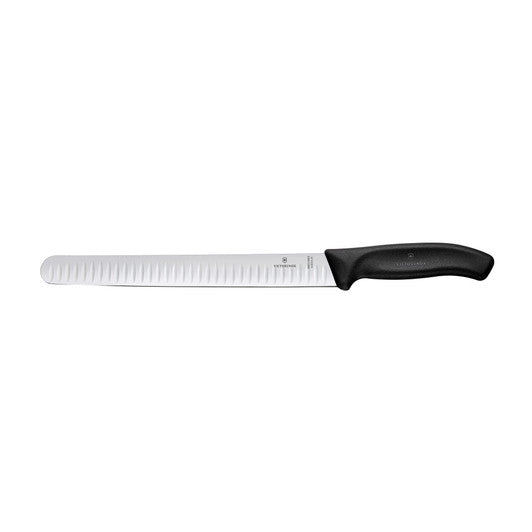 Victorinox Slicing Knife,25cm Round Tip Wide Fluted Blade,Classic,Black Gift Boxed