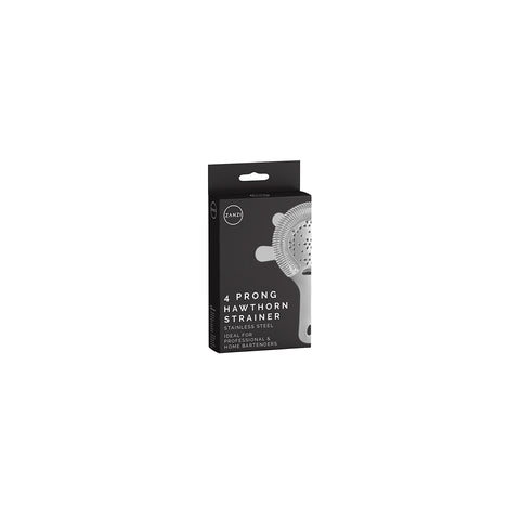 ZANZI 4 PRONG HAWTHORN STRAINER w/FLAT HDL S/S 110x105x13mm